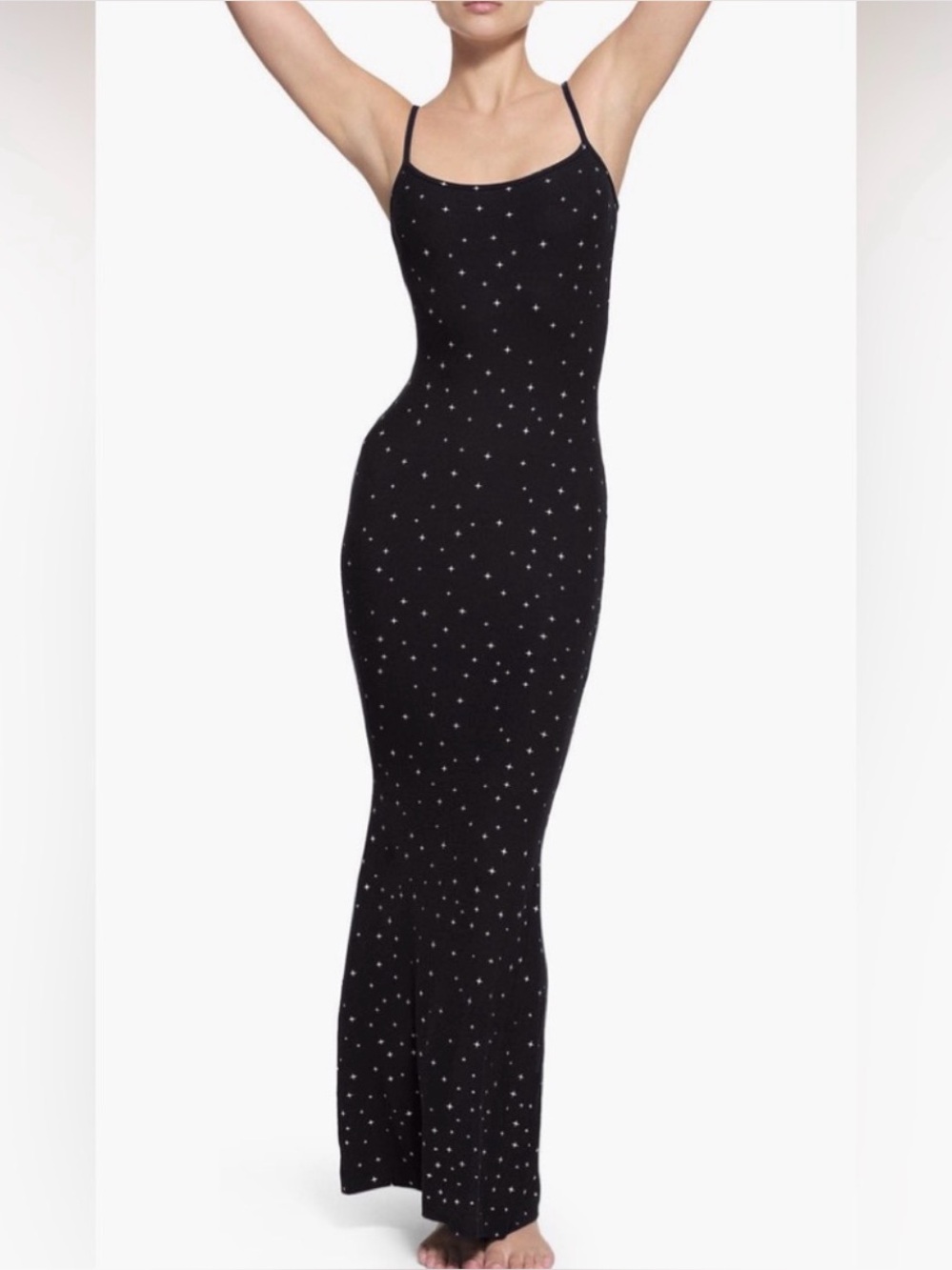 SKIMS Soft Lounge Rib Onyx Sparkle Star Slip Dress Sz L - Picture 1 of 13